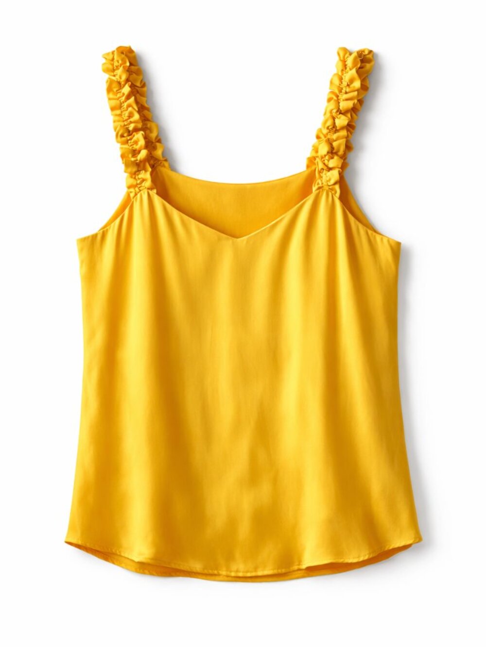 NEW Yellow Gold Silk Tank Blouse Ruffled Shoulders Fully Lined Size Medium NWT - Picture 8 of 13